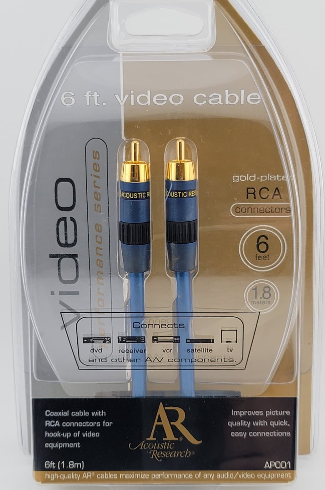 RCA Video Cable | 6ft | AR Acoustic Research  | Gold | Sealed New | Fast Ship