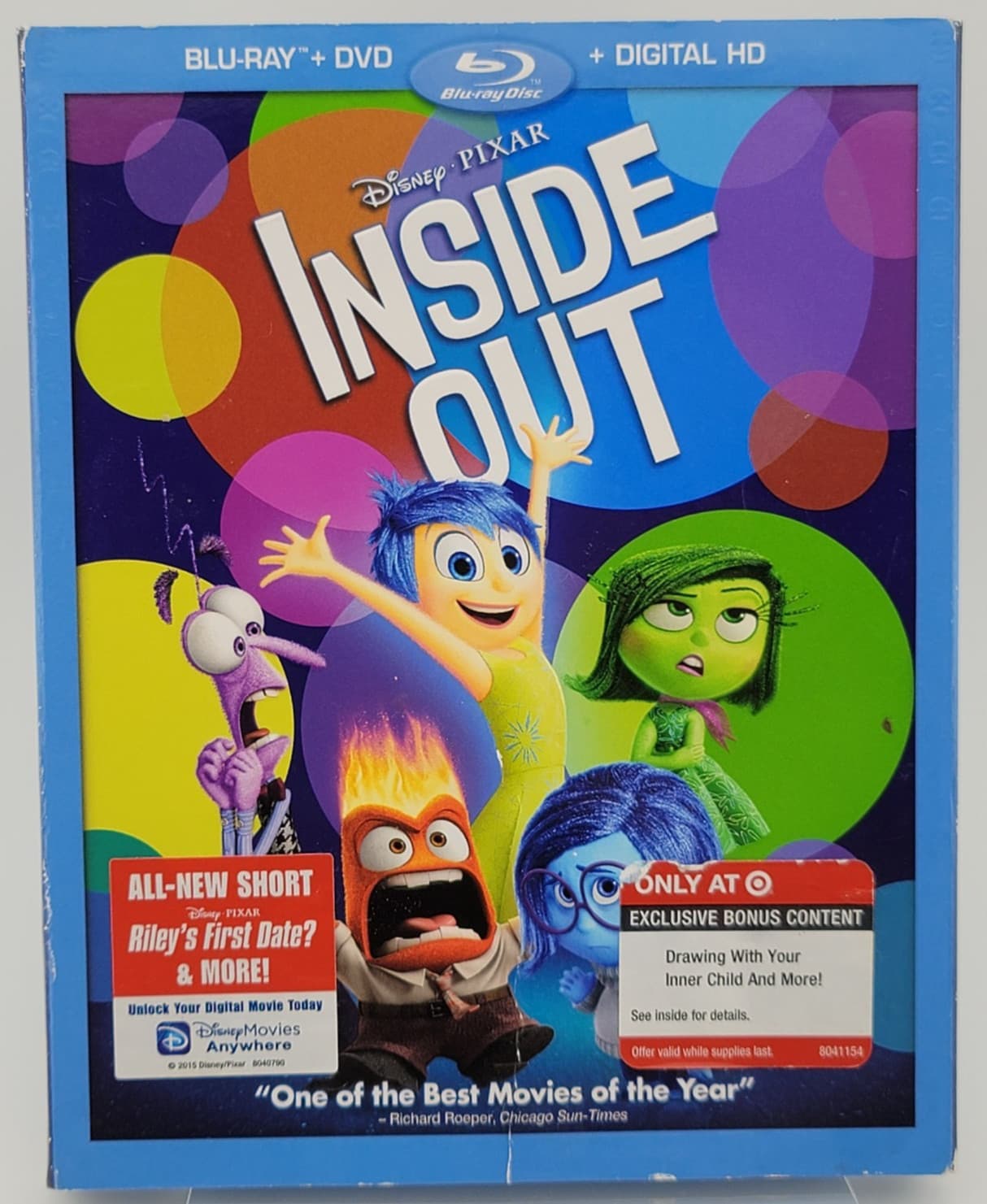 Inside Out | Disney Pixar Blu-ray DVD | Amy Poehler | 3-Disc | VG+ | Fast Ship